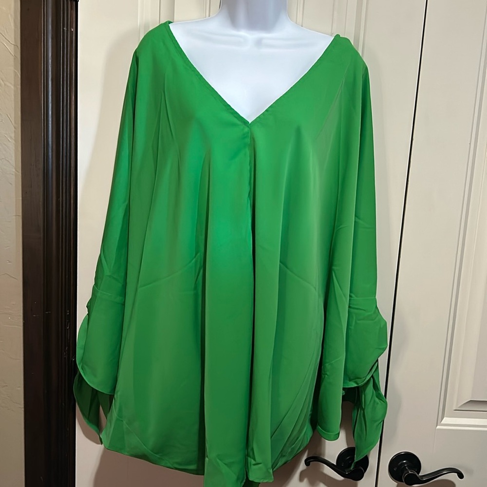 V-Neck Split-Sleeve Women's Top in Bright Green